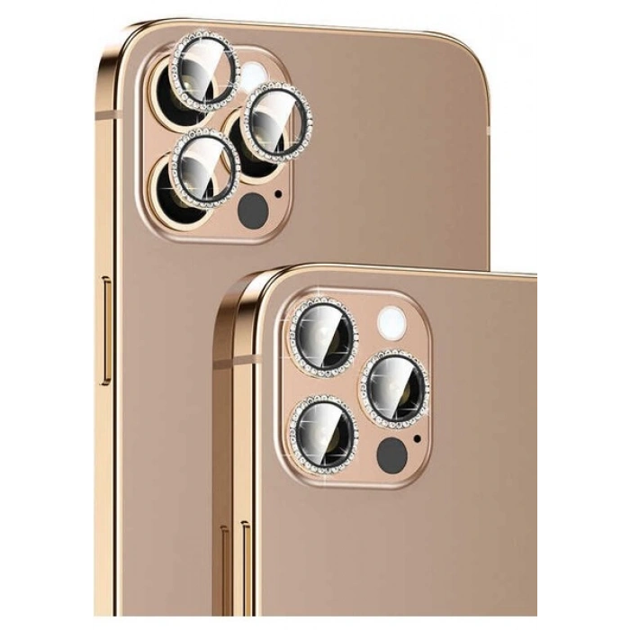 Case 4U Apple iPhone 14 Pro Max Taşlı Kamera Lens Koruyucu CL-06 Altın