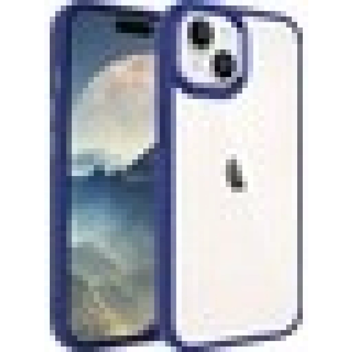 Case 4U Apple iPhone 15 Plus Kılıf Renkli Kenar Metal Kamera Çerçeveli Krom Arka Kapak Lacivert
