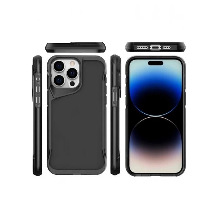Case 4U Apple iPhone 15 Pro Kılıf Darbe Emici Kamera Korumalı Kenar 2.0mm T-Max Arka Kapak Koyu Gri