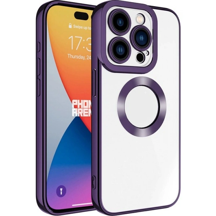 Case 4U Apple iPhone 15 Pro Kılıf Kamera Korumalı Logo Gösteren Omega Kapak Derin Mor