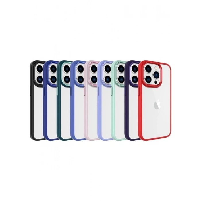 Case 4U Apple iPhone 15 Pro Kılıf Renkli Kenar Metal Kamera Çerçeveli Krom Arka Kapak Yeşil