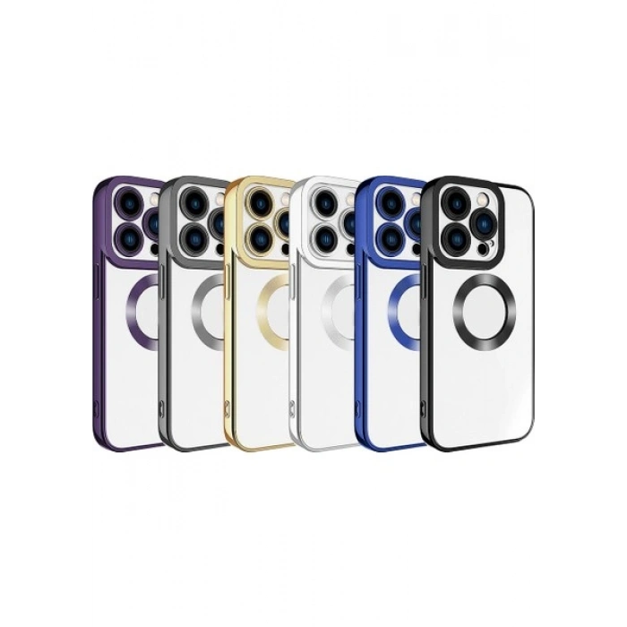 Case 4U Apple iPhone 15 Pro Max Kılıf Kamera Korumalı Logo Gösteren Omega Kapak Gümüş