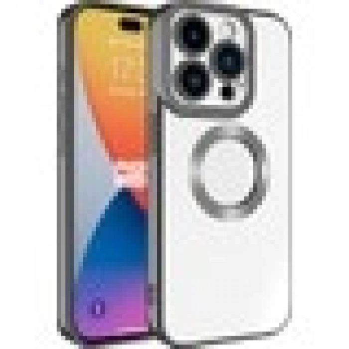 Case 4U Apple iPhone 15 Pro Max Kılıf Kamera Korumalı Logo Gösteren Omega Kapak Gümüş