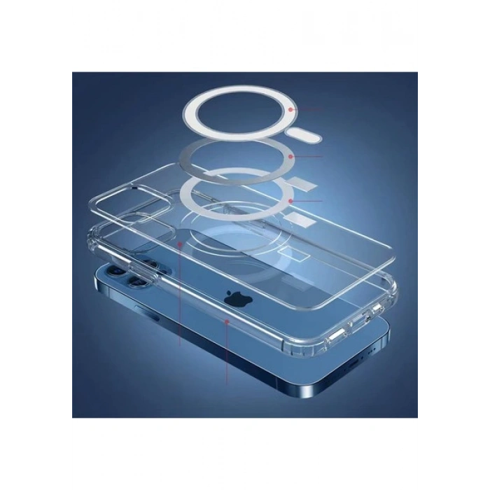 Case 4U Apple iPhone SE 2022 / SE 2020 / iPhone 8 / iPhone 7 Kılıf Magsafe Sert PC Embos Kapak Şeffaf