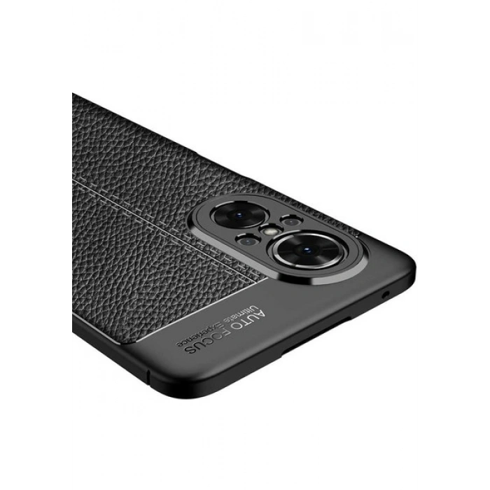 Case 4U Huawei Nova 9 SE Kılıf Rugan Armor Deri Görünümlü Yüksek Kalite Silikon Niss Siyah