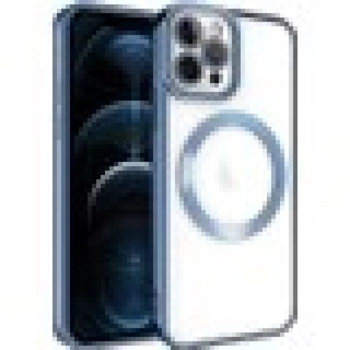 Case 4U iPhone 11 Pro Max Kılıf Magsafe Wireless Şarj Destekli Kamera Korumalı Şeffaf Kenarları Renkli Setro Kapak Mavi