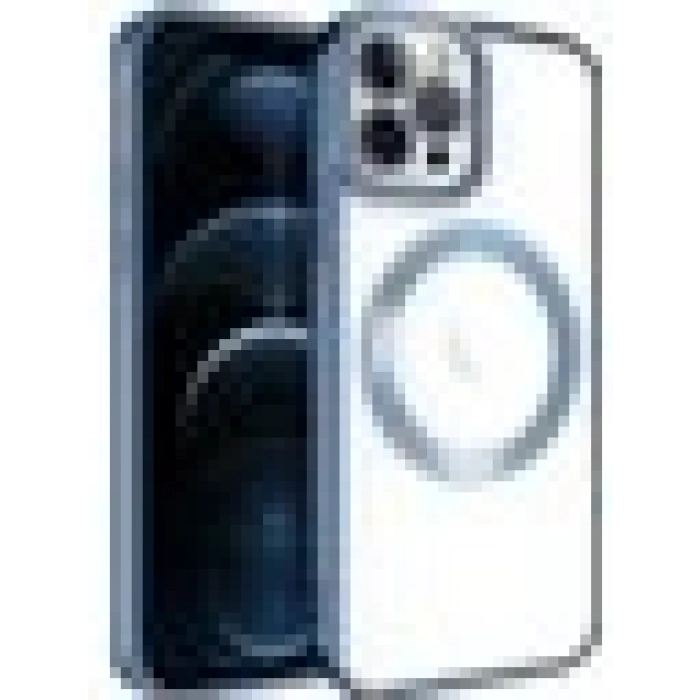 Case 4U iPhone 12 Pro Max Kılıf Magsafe Wireless Şarj Destekli Kamera Korumalı Şeffaf Kenarları Renkli Setro Kapak Mavi
