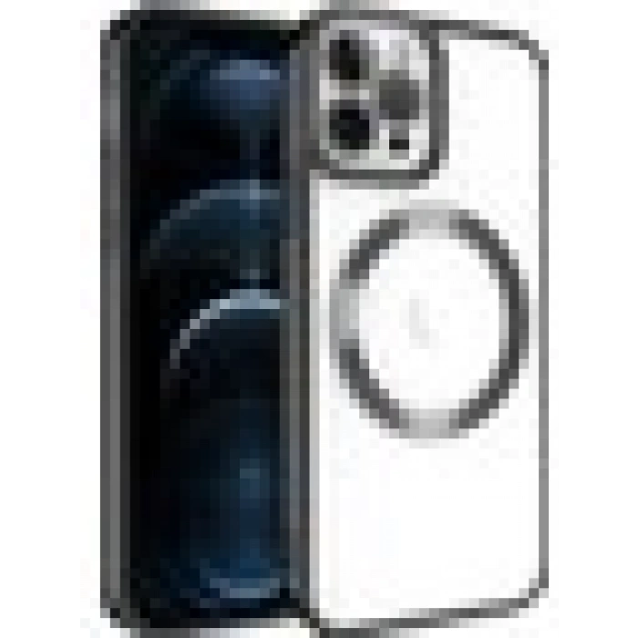 Case 4U iPhone 12 Pro Max Kılıf Magsafe Wireless Şarj Destekli Kamera Korumalı Şeffaf Kenarları Renkli Setro Kapak Siyah