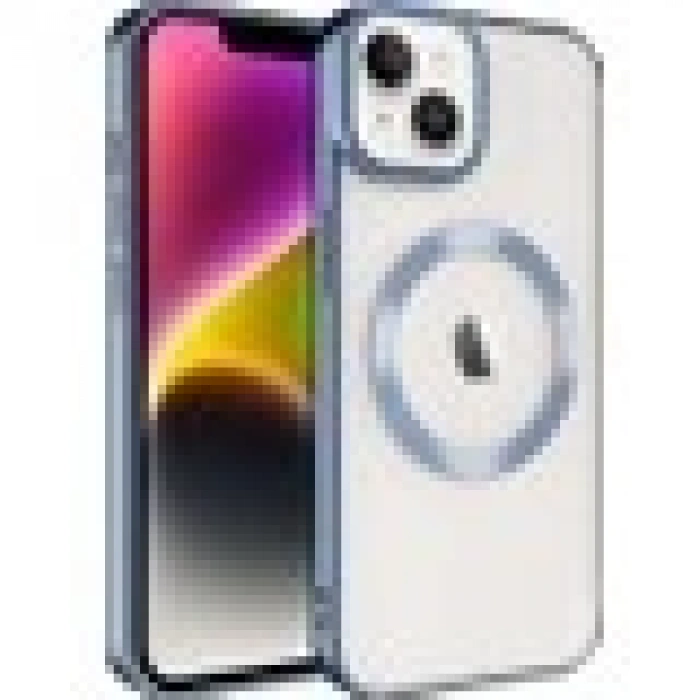 Case 4U iPhone 14 Plus Kılıf Magsafe Wireless Şarj Destekli Kamera Korumalı Şeffaf Kenarları Renkli Setro Kapak Mavi