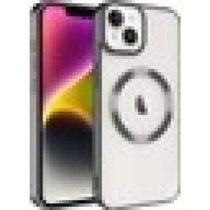 Case 4U iPhone 14 Plus Kılıf Magsafe Wireless Şarj Destekli Kamera Korumalı Şeffaf Kenarları Renkli Setro Kapak Siyah