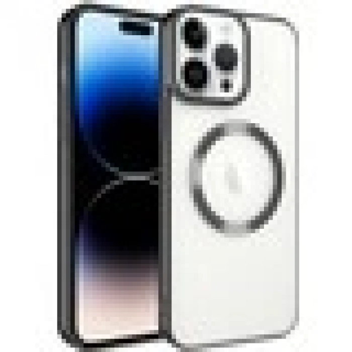 Case 4U iPhone 14 Pro Kılıf Magsafe Wireless Şarj Destekli Kamera Korumalı Şeffaf Kenarları Renkli Setro Kapak Siyah