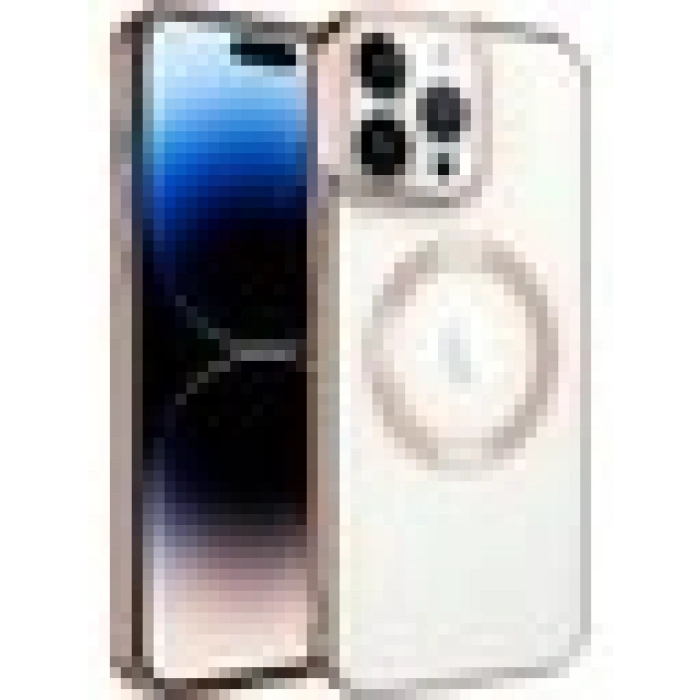 Case 4U iPhone 14 Pro Kılıf Magsafe Wireless Şarj Destekli Kamera Korumalı Şeffaf Kenarları Renkli Setro Kapak Rose Gold