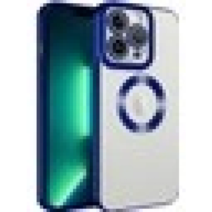 Case 4U iPhone 14 Pro Max Kılıf Kamera Lens Korumalı Şeffaf Renkli Logo Gösteren Parlak Omega Kapak Lacivert