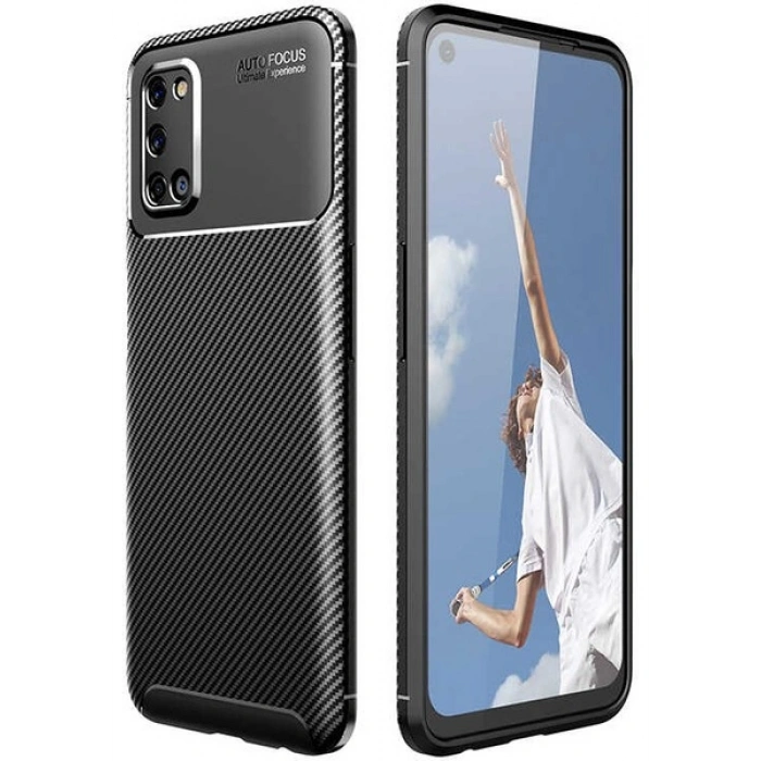 Case 4U Oppo A52 Kılıf Rugged Armor Karbon Desenli Lüx Negro Silikon Arka Kapak Siyah