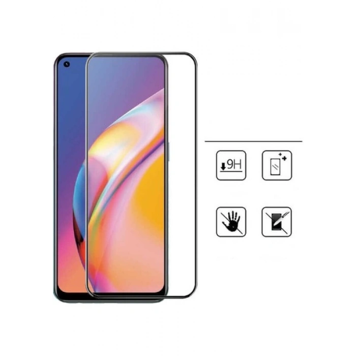 Case 4U Oppo Reno 2z Ekran Koruyucu Kırılmaz Tam Ekran Sert Temperli Davin 5D Cam Siyah