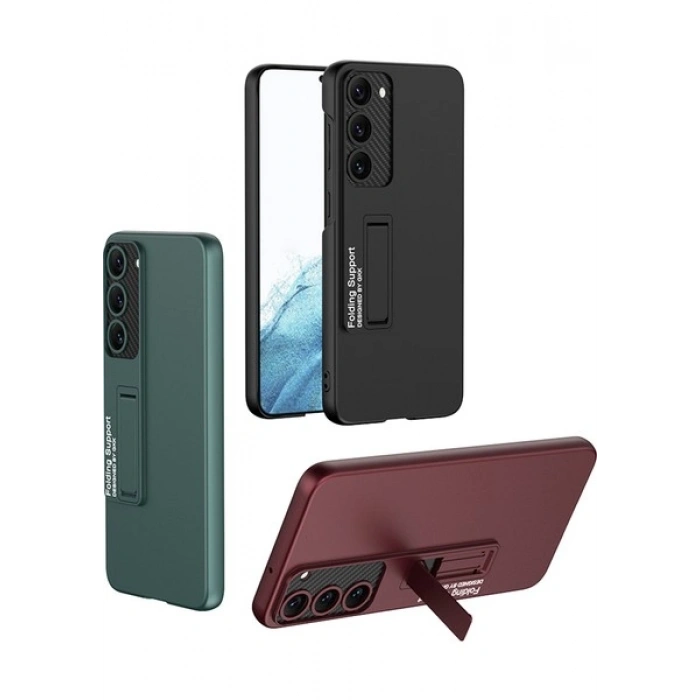 Case 4U S23 Uyumlu Kılıf Kamera Korumalı Standlı Ays Soft Arka Kapak Kırmızı