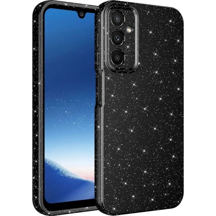 Case 4U Samsung Galaxy A24 Kılıf Kamera Korumalı Simli Lüks Koton Kapak Siyah