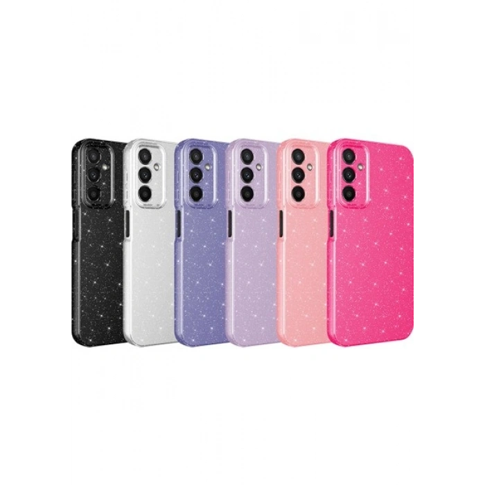 Case 4U Samsung Galaxy A24 Kılıf Kamera Korumalı Simli Lüks Koton Kapak Siyah