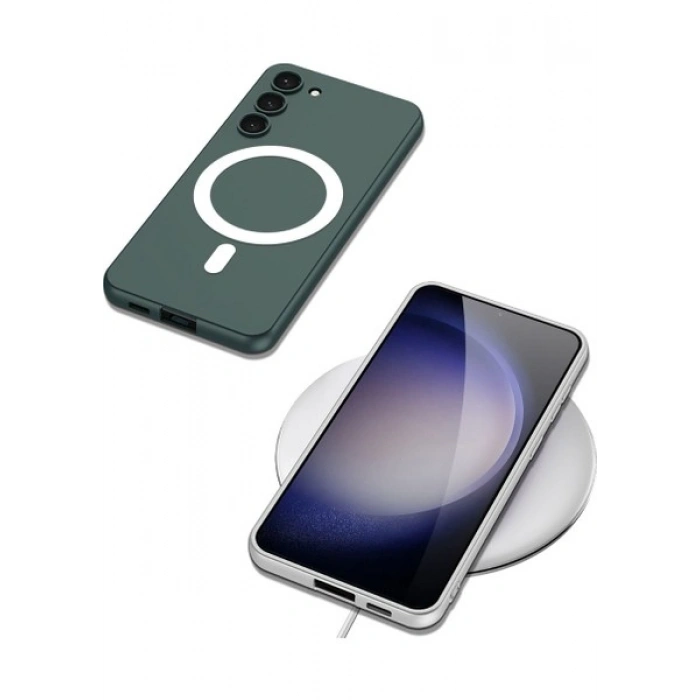 Case 4U Samsung Galaxy S23 Kılıf Kamera Korumalı Wireless Şarj Özellikli Kıpta Magsafe Silikon Kapak Gümüş