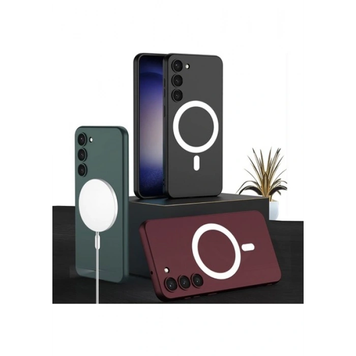 Case 4U Samsung Galaxy S23 Kılıf Kamera Korumalı Wireless Şarj Özellikli Kıpta Magsafe Silikon Kapak Gümüş