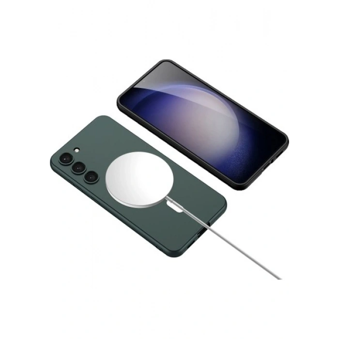 Case 4U Samsung Galaxy S23 Kılıf Kamera Korumalı Wireless Şarj Özellikli Kıpta Magsafe Silikon Kapak Gümüş