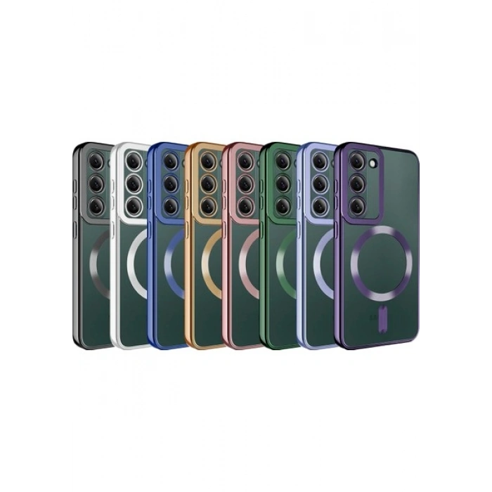 Case 4U Samsung Galaxy S23 Plus Uyumlu Kılıf Magsafe Wireless Şarj Destekli Kamera Korumalı Şeffaf Kenarları Renkli Setro Kapak Mor