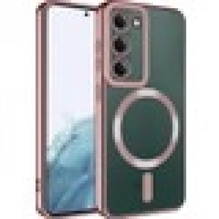 Case 4U Samsung Galaxy S23 Plus Uyumlu Kılıf Magsafe Wireless Şarj Destekli Kamera Korumalı Şeffaf Kenarları Renkli Setro Kapak Rose Gold