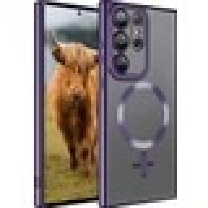 Case 4U Samsung Galaxy S23 Ultra Uyumlu Kılıf Magsafe Wireless Şarj Destekli Kamera Korumalı Şeffaf Kenarları Renkli Setro Kapak Mor