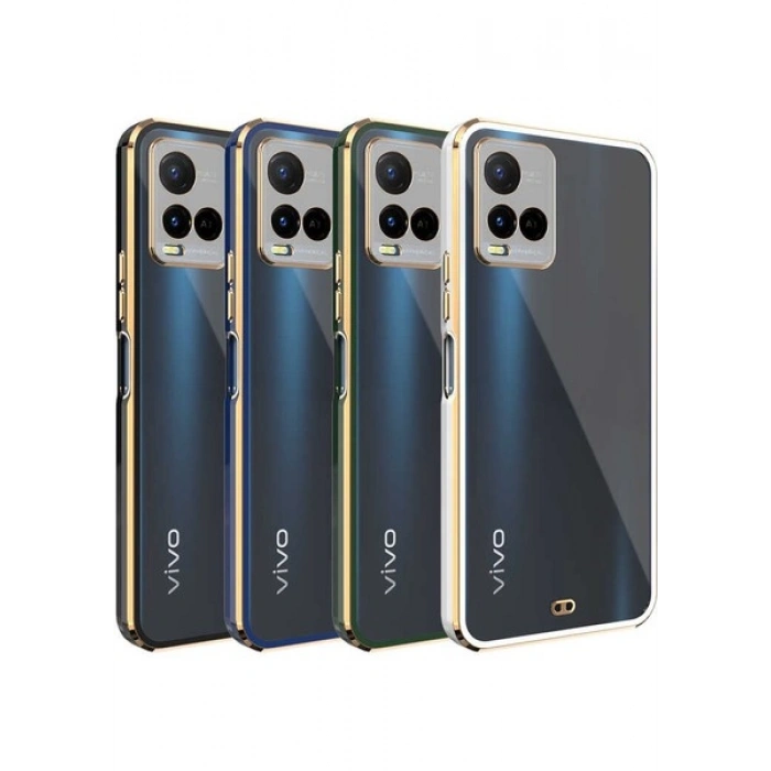 Case 4U Vivo Y33S Kılıf Kamera Korumalı Pastel Renk Voit Clear Kapak Siyah