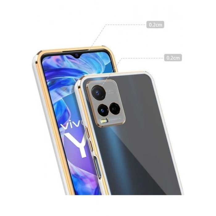 Case 4U Vivo Y33S Kılıf Kamera Korumalı Pastel Renk Voit Clear Kapak Siyah