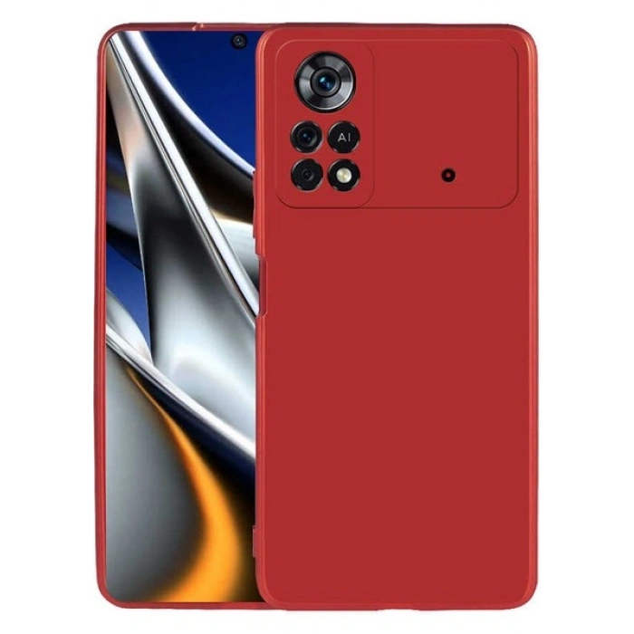 Case 4U Xiaomi Poco M4 Pro 4G Kılıf Klasik Mat Renkli Yumuşak Premier Silikon Kırmızı