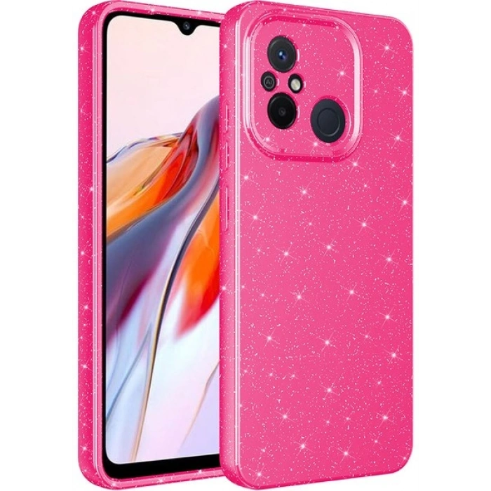 Case 4U Xiaomi Redmi 12C Kılıf Kamera Korumalı Simli Lüks Koton Kapak Koyu Pembe