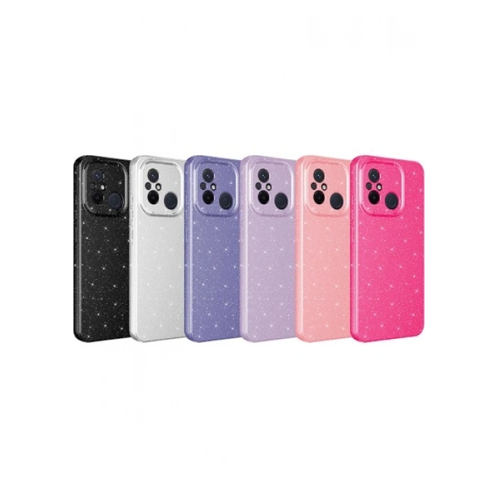 Case 4U Xiaomi Redmi 12C Kılıf Kamera Korumalı Simli Lüks Koton Kapak Koyu Pembe