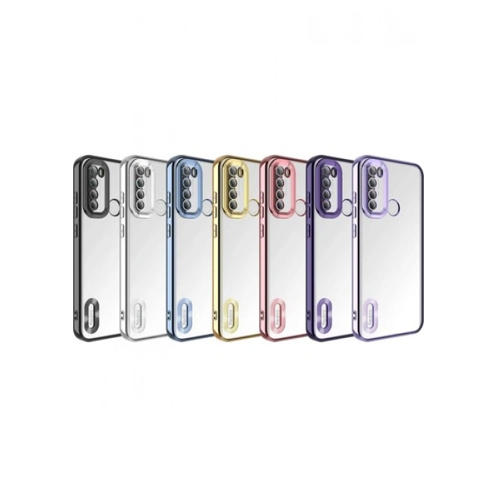Case 4U Xiaomi Redmi Note 8 Kılıf Kamera Lens Korumalı Şeffaf Renkli Logo Gösteren Parlak Omega Kapak Lila