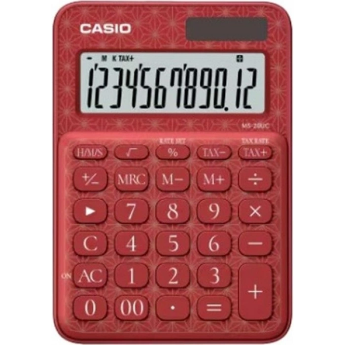 Casio Ms-20Uc-Jrd 12 Hane Kırmızı Desenli Masa Üstü Hesap Makinesi