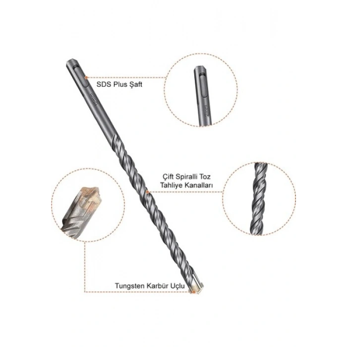 Cat DA03901 10 Parça Tungsten Karbür Sds-Plus Beton Matkap Uç Seti