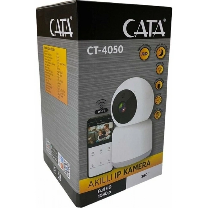 CATA Gece Görüşlü Full HD 1080p Akıllı WiFi Kamera Beyaz Renk İç Mekan Kullanımı İle