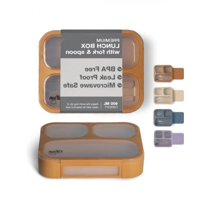 Çatal ve Kaşıklı Bento Beslenme Kutusu Seti - Caramel