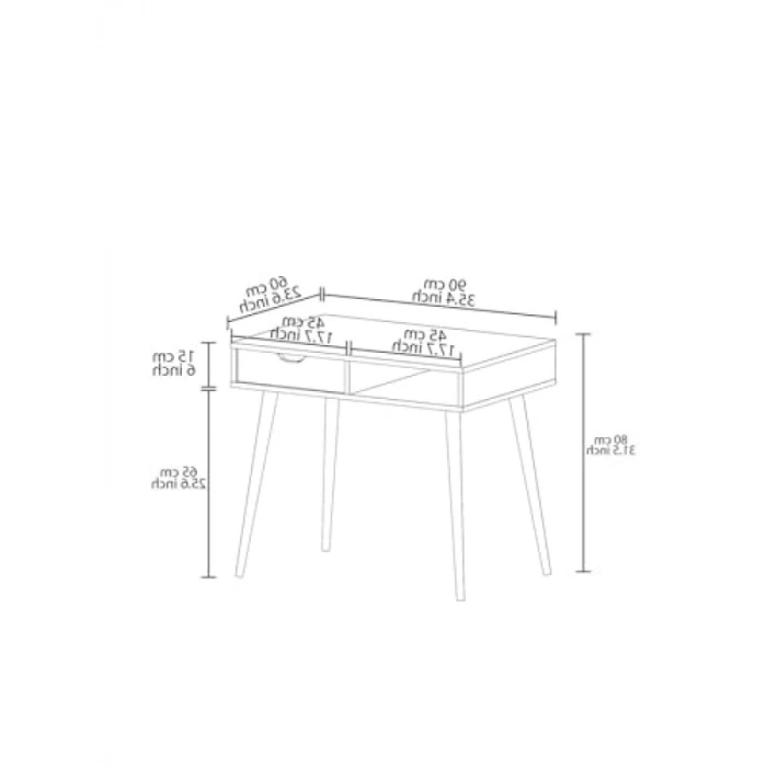 Çekmeceli Beyaz Çalışma Masası, Ahşap Ayaklı
