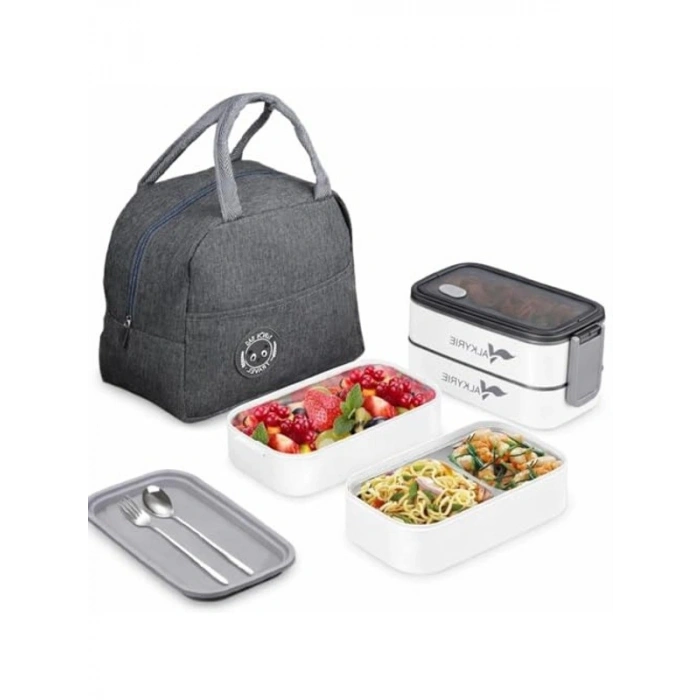 Çelik Bölmeli Lunch Box Seti, Sızdırmaz ve Isı Yalıtımlı Çanta ile