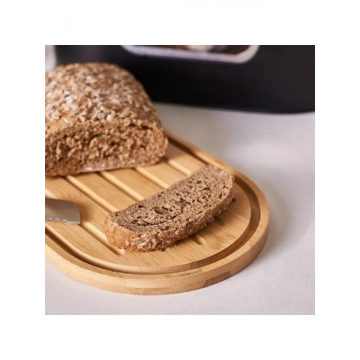 Çelik Ekmek Kutusu ve Bambu Kesme Tahtası - 33,5 x 17,5 x 12,8 cm