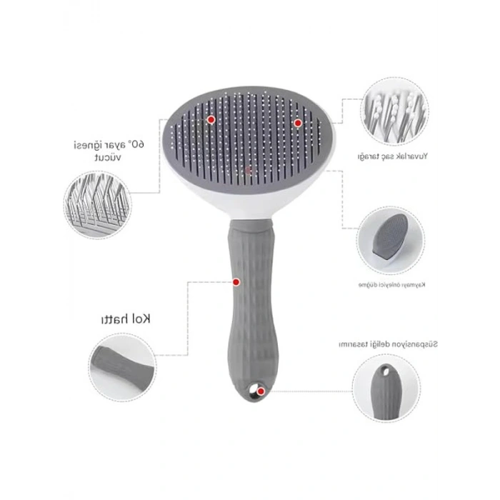 Çelik İğneli Otomatik Temizlenen Ergonomik Kedi Tarağı