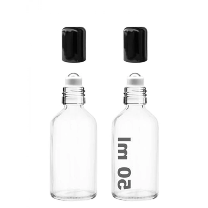 Çelik Roll On Şişesi, 50 ml Kapasite, 2 Adet, Siyah Kapaklı