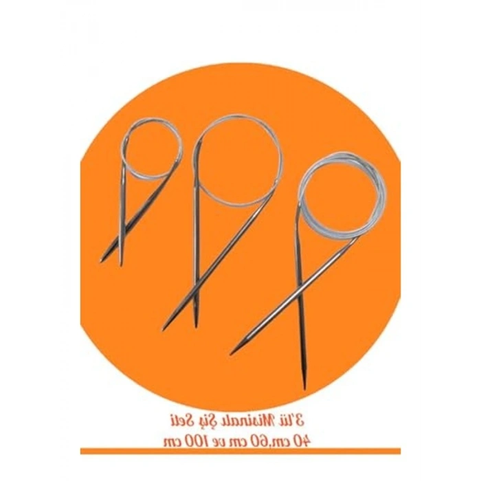 Çelik telli örgü şiş seti, 40cm, 60cm ve 100cm uzunlukta