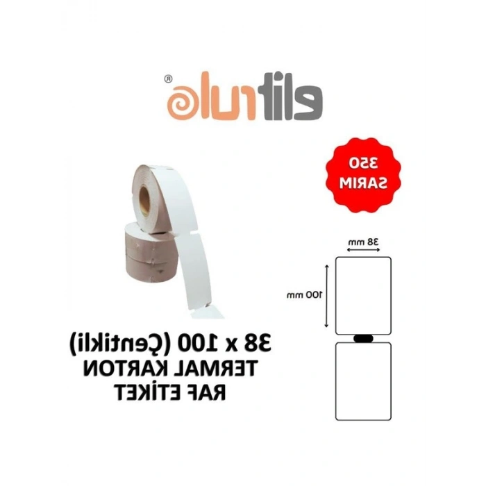Çentikli Termal Karton Etiket 38mm x 100mm - 350 Adet