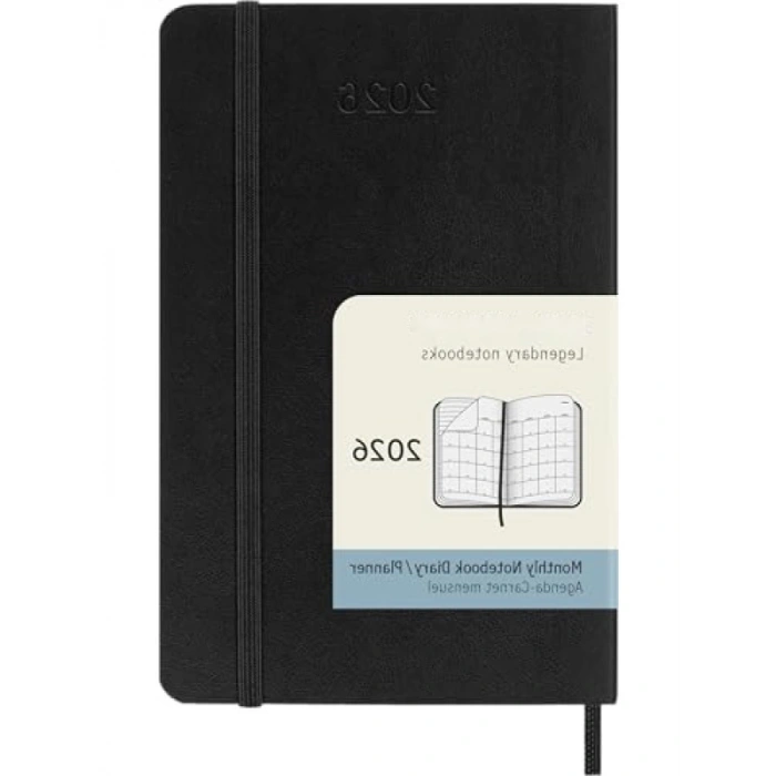 Cep Boy Yumuşak Kapak Aylık Ajanda, 12 Ay, Siyah