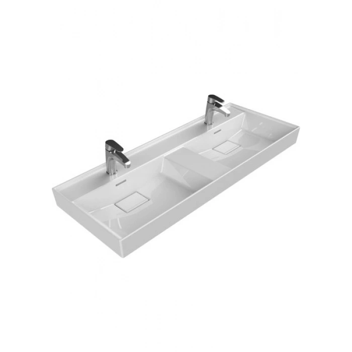 Cerastyle Turkuaz Sharp Etajerli Lavabo 120*48 cm (Cıft Hazne Cıft Bat.)