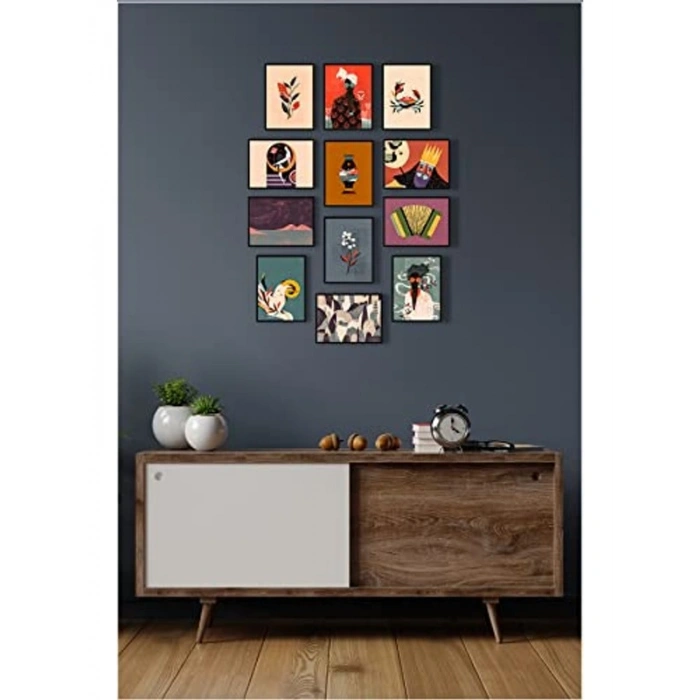 Çerçevesiz Tablo Seti, 12 Parça MDF Baskı ile Modern Dekorasyon