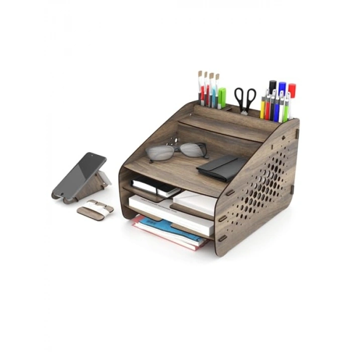 Ceviz Renk Masaüstü Organizer - Medium Hexa