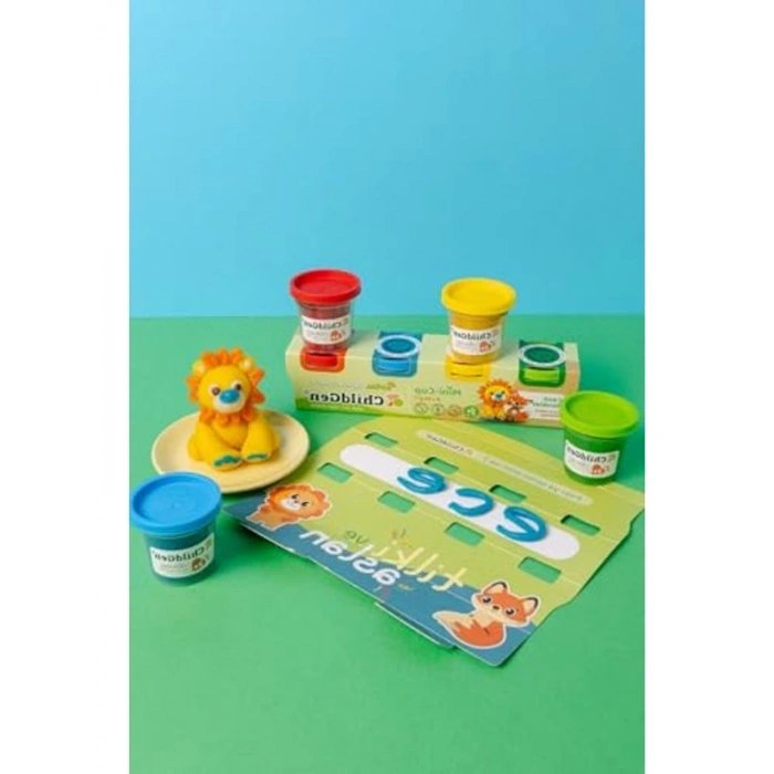 ChildGen Doğal Oyun Hamuru - Mini-Cup Tilki ve Aslan 4x65gr (Ana Renkler)
